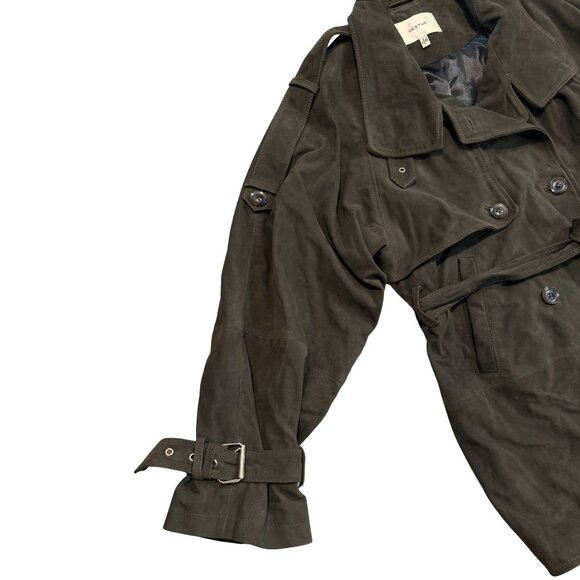 GESTUZ GZesme Suede Leather Jacket Belted Crocodile Green $1399 EUC Sz 36 Small - Picture 4 of 9